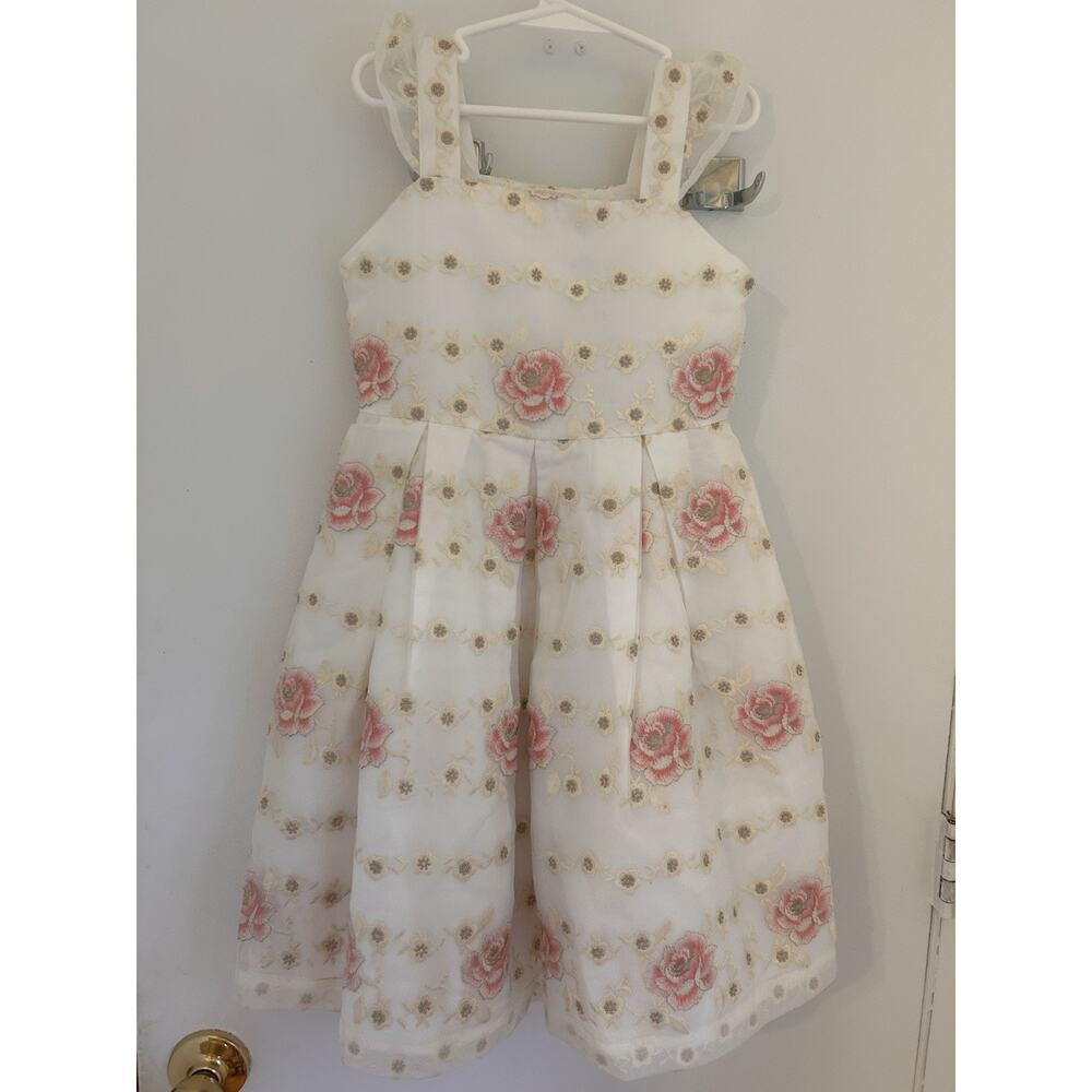 Janie And Jack Dress Special Occasion Tulle Roses Embroidered Gold Size 6